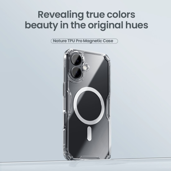 Apple iPhone 16 Plus магнитен Nature TPU Pro силиконов калъф прозрачен + синя рамка Apple iPhone 16 Plus магнитен Nature TPU Pro силиконов калъф прозрачен + синя рамка