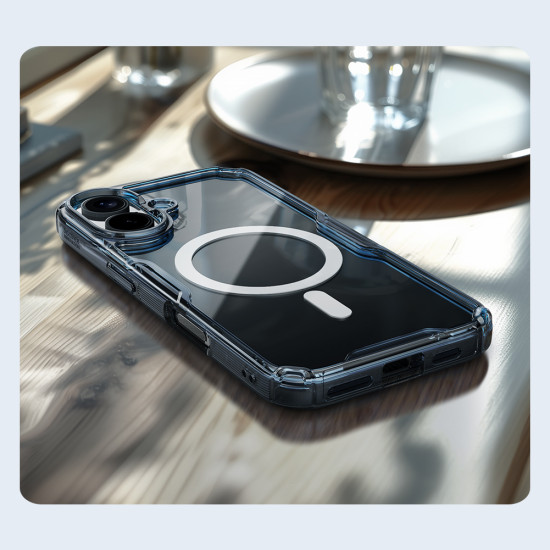 Apple iPhone 16 Plus магнитен Nature TPU Pro силиконов калъф прозрачен + синя рамка Apple iPhone 16 Plus магнитен Nature TPU Pro силиконов калъф прозрачен + синя рамка