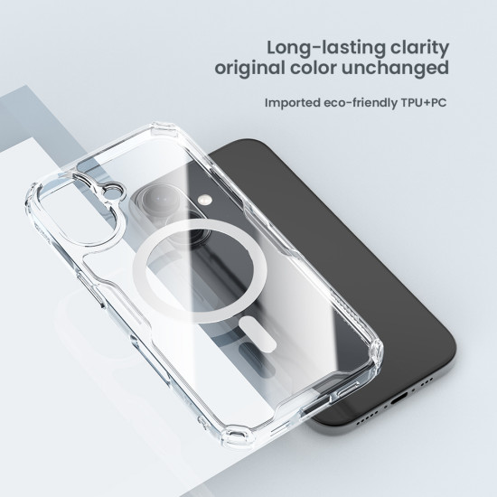 Apple iPhone 16 Plus магнитен Nature TPU Pro силиконов калъф прозрачен + синя рамка Apple iPhone 16 Plus магнитен Nature TPU Pro силиконов калъф прозрачен + синя рамка
