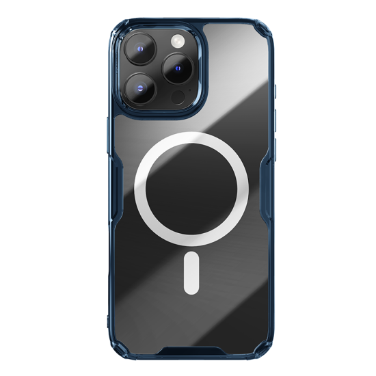 Apple iPhone 16 Pro Max магнитен Nature TPU Pro силиконов калъф прозрачен + синя рамка Apple iPhone 16 Pro Max магнитен Nature TPU Pro силиконов калъф прозрачен + синя рамка