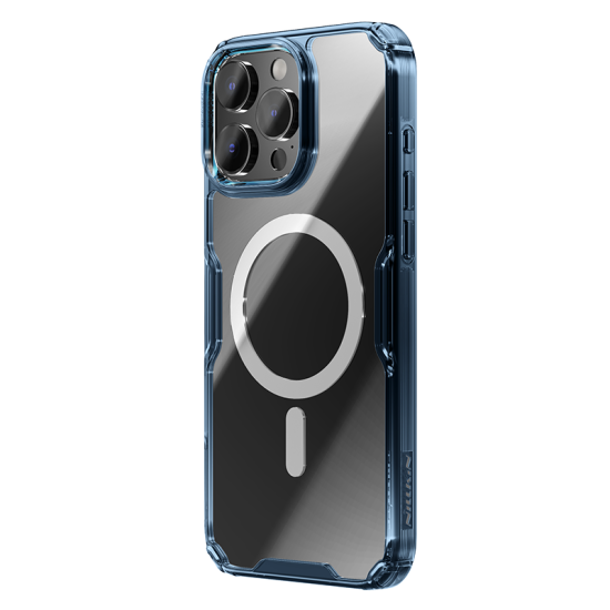 Apple iPhone 16 Pro Max магнитен Nature TPU Pro силиконов калъф прозрачен + синя рамка Apple iPhone 16 Pro Max магнитен Nature TPU Pro силиконов калъф прозрачен + синя рамка