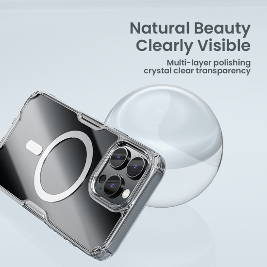 Apple iPhone 16 Pro Max магнитен Nature TPU Pro силиконов калъф прозрачен + синя рамка Apple iPhone 16 Pro Max магнитен Nature TPU Pro силиконов калъф прозрачен + синя рамка