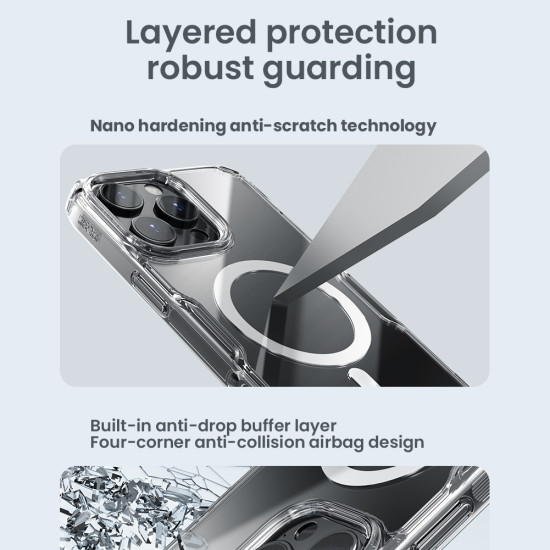 Apple iPhone 16 Pro Max магнитен Nature TPU Pro силиконов калъф прозрачен + синя рамка Apple iPhone 16 Pro Max магнитен Nature TPU Pro силиконов калъф прозрачен + синя рамка