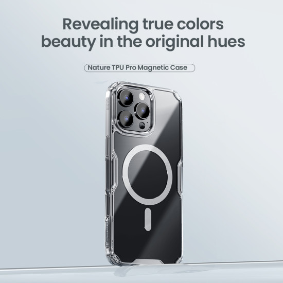 Apple iPhone 16 Pro магнитен Nature TPU Pro силиконов калъф прозрачен + синя рамка Apple iPhone 16 Pro магнитен Nature TPU Pro силиконов калъф прозрачен + синя рамка