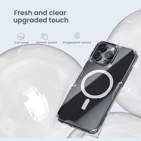 Apple iPhone 16 Pro магнитен Nature TPU Pro силиконов калъф прозрачен + синя рамка Apple iPhone 16 Pro магнитен Nature TPU Pro силиконов калъф прозрачен + синя рамка