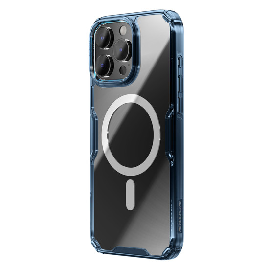Apple iPhone 16 Pro магнитен Nature TPU Pro силиконов калъф прозрачен + синя рамка Apple iPhone 16 Pro магнитен Nature TPU Pro силиконов калъф прозрачен + синя рамка