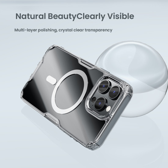 Apple iPhone 16 Pro магнитен Nature TPU Pro силиконов калъф прозрачен + синя рамка Apple iPhone 16 Pro магнитен Nature TPU Pro силиконов калъф прозрачен + синя рамка