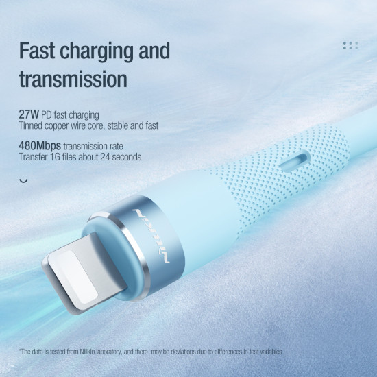 Nillkin Flowspeed Type - C към Lightning кабел от течен силикон , 27W черен Nillkin Flowspeed Type - C към Lightning кабел от течен силикон , 27W черен
