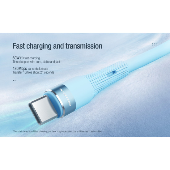 Nillkin Flowspeed Type - C към Type - C кабел от течен силикон , 60W лилав Nillkin Flowspeed Type - C към Type - C кабел от течен силикон , 60W лилав