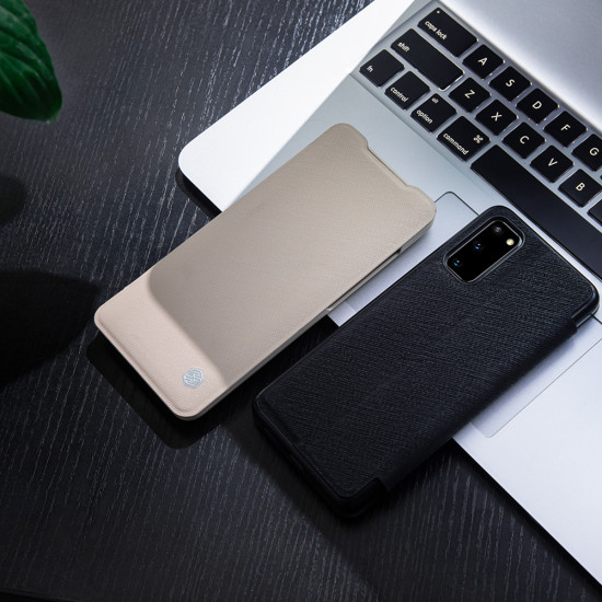 Samsung Galaxy S20 кожен флип калъф Ming бежов Samsung Galaxy S20 кожен флип калъф Ming бежов