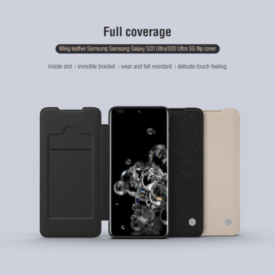 Samsung Galaxy S20 Ultra кожен флип калъф Ming бежов Samsung Galaxy S20 Ultra кожен флип калъф Ming бежов