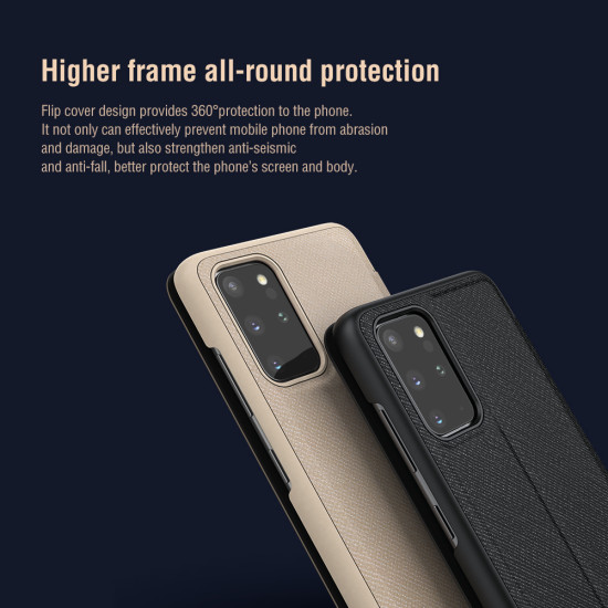 Samsung Galaxy S20 Plus кожен флип калъф Ming бежов Samsung Galaxy S20 Plus кожен флип калъф Ming бежов