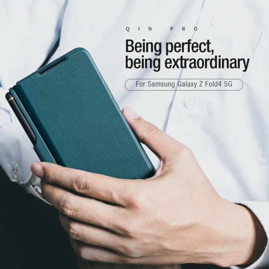 Samsung Galaxy Z Fold 4 5G Кожен калъф Qin черен Samsung Galaxy Z Fold 4 5G Кожен калъф Qin черен