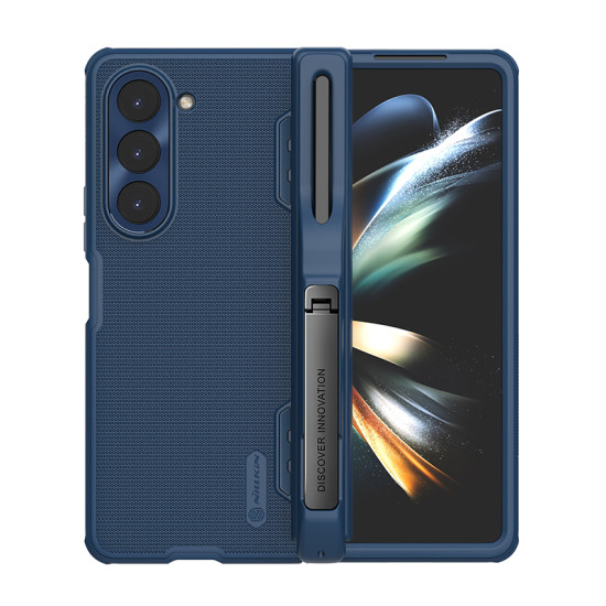 Samsung Galaxy Z Fold 5 5G твърд гръб с калъф за писалка и статив син