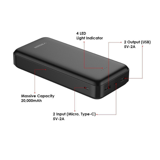Външна батерия VEGER 20000 mAh 2A A20 Външна батерия VEGER 20000 mAh 2A A20