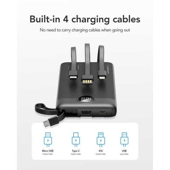 Външна батерия VEGER 10000 mAh с вградени кабели Micro USB / Type C / Lightning C10 (W1116) Външна батерия VEGER 10000 mAh с вградени кабели Micro USB / Type C / Lightning C10 (W1116)