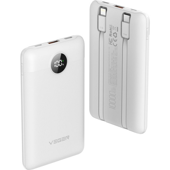 Външна батерия VEGER 10000 mAh с вградени кабели Type C / Lightning PD QC3.0 2A 22,5W C11C (W1170) Външна батерия VEGER 10000 mAh с вградени кабели Type C / Lightning PD QC3.0 2A 22,5W C11C (W1170)